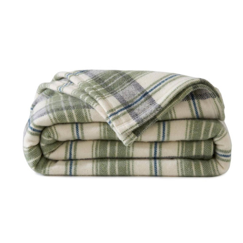 Couverture chaude vert en laine AVORIAZ   - becquet - Linge de lit