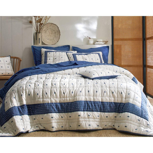 Couvre-lits  VENCE bleu en coton  becquet  - Couvre lit