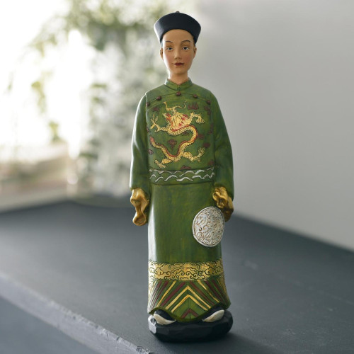 Statuette vietnamienne homme DONG vert becquet  - Statue resine design