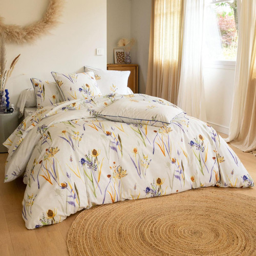 Taie d'oreiller sac coton imprimé motifs feuilles jaune ALBA  - becquet - Linge de lit