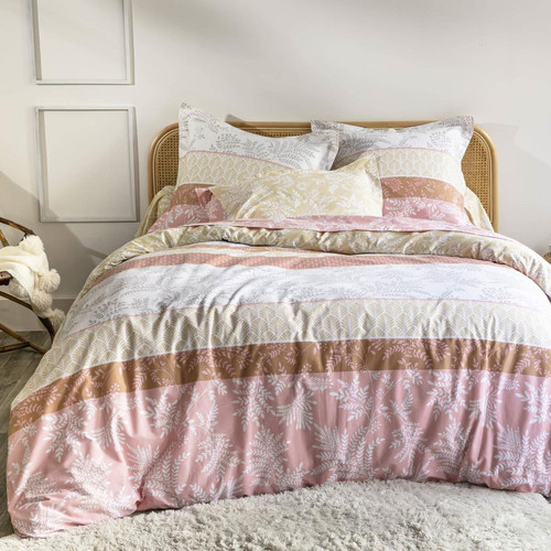 Drap plat en coton à motifs imprimés BRANCHETTE beige rosé - becquet - Chambre lit