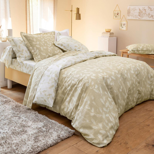 Housse de couette motifs feuilles bicolore beige DIANA  - becquet - Linge de lit