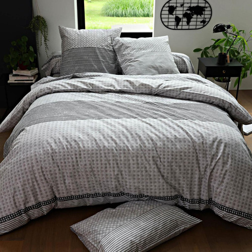 Drap plat coton à motif imprimé gris GOOD MOM  - becquet - Linge de lit
