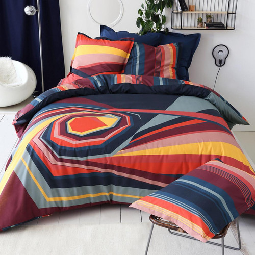Drap housse en coton à motifs géométriques imprimés multicolore HYPNOSE  - becquet - Chambre lit