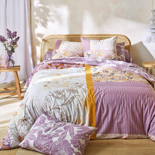 Drap housse coton à motifs fleuris violet POETIQUE  becquet  - Linge de lit