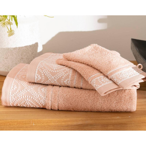 Drap de bain  BYSANTINE rose en coton  becquet  - Serviette draps de bain