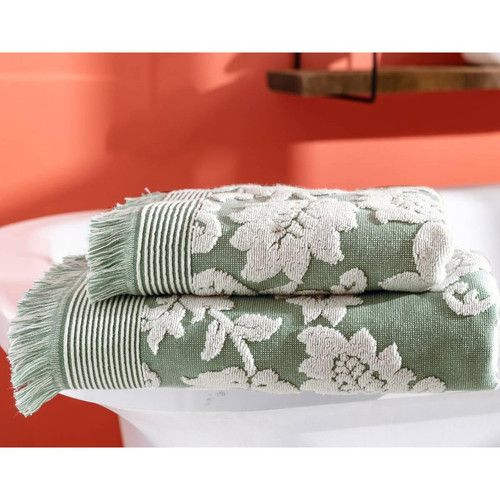 Drap de bain  FLORAISON vert amande en coton  becquet  - Serviette draps de bain