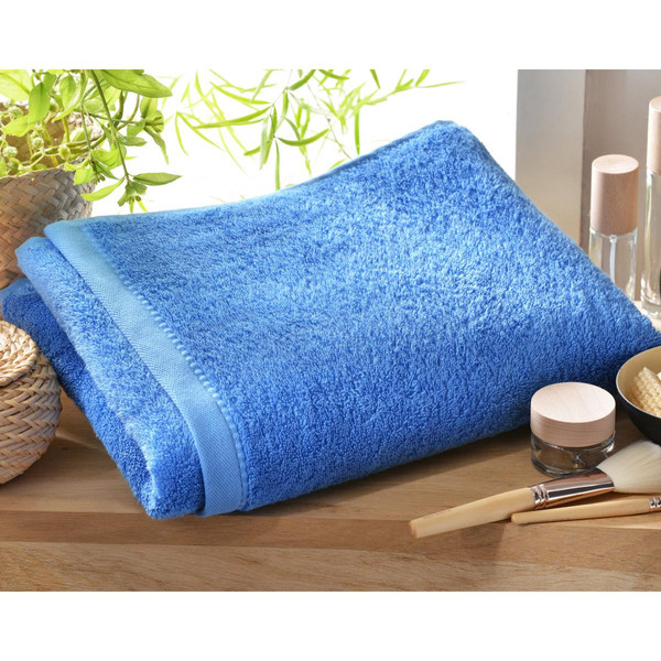 Drap de bain bleu LAUREAT en coton