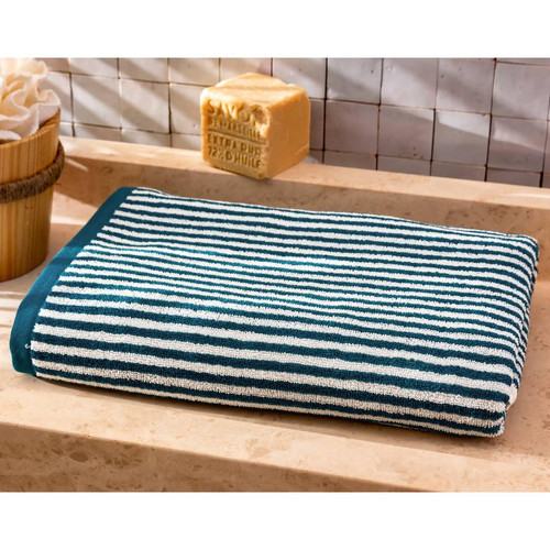 Drap de bain CHARLIE bleu canard en coton - becquet - Cuisine salle de bain