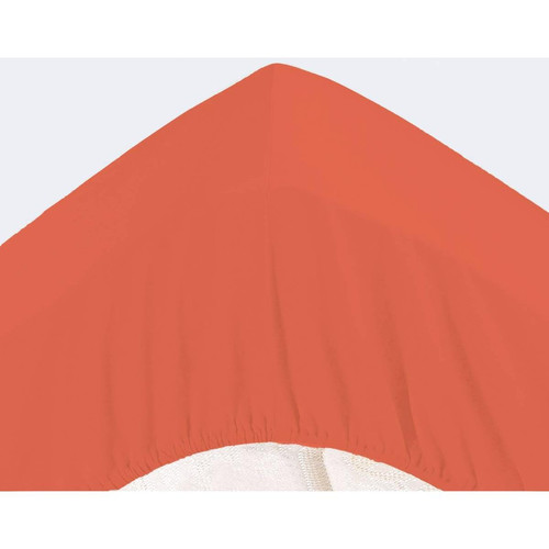 Drap-housse Grands Bonnets 32 cm terracotta en percale becquet  - Drap housse rouge