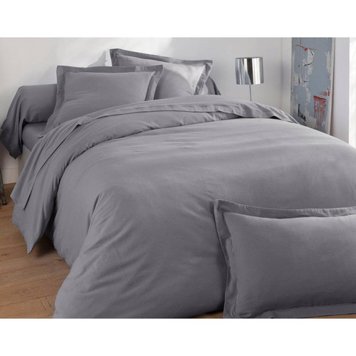 Drap plat FLANELLE UNI gris en flanelle - becquet - Linge de lit