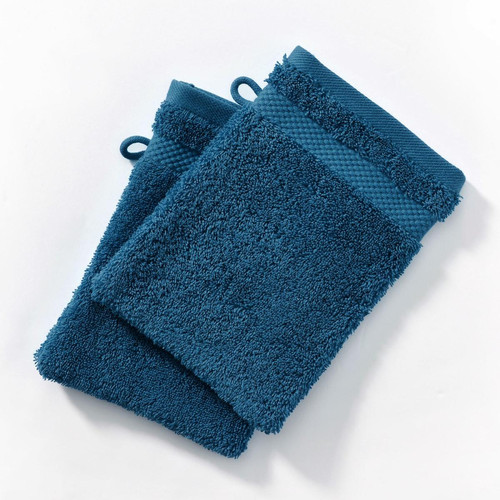 Lot de 2 gants de toilette en coton éponge ATLANTIQUE Bleu pacifique becquet  - Gant de toilette