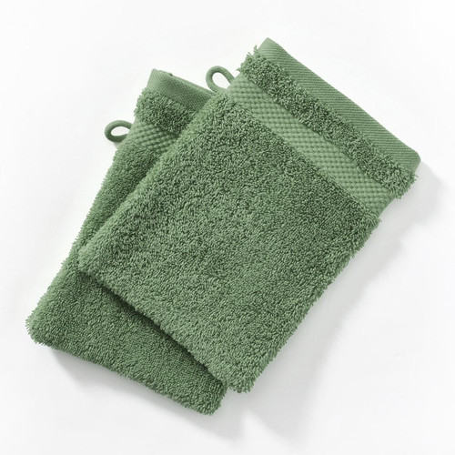 Lot de 2 gants de toilette en coton éponge ATLANTIQUE vert tilleul becquet  - Gant de toilette