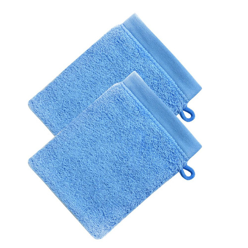 Lot de 2 Gants Eponge COTON BIO Bleu becquet  - Gant de toilette