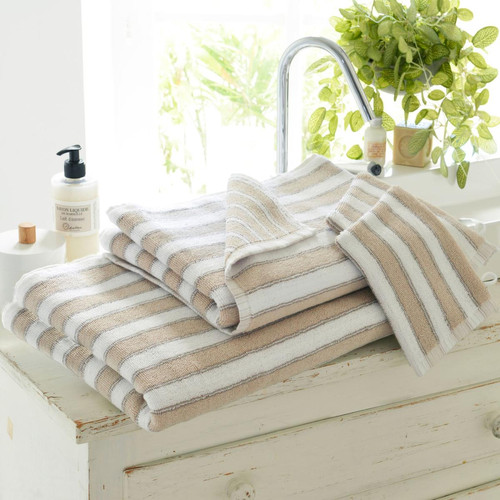 Drap de bain imprimé rayures coton beige LAURA  - becquet - Serviette draps de bain