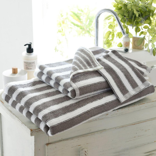 Drap de bain imprimé rayures coton gris LAURA  - becquet - Cuisine salle de bain