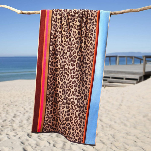 Drap de plage en Coton eponge bouclette LEOPARDEAU Multicolore becquet  - Fouta serviette de plage