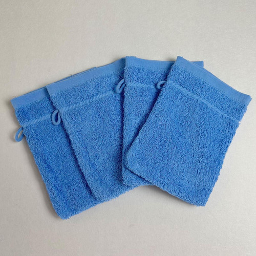 Lot de 4 gants de toilettes bleu nattier  - becquet - Becquet meuble & déco