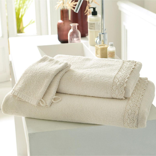 Drap de bain en coton éponge VAHINA blanc écru - becquet - Becquet meuble & déco