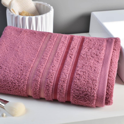 Drap de Bain Eponge liteau rayures EXTRA SOFT Rose moyen - becquet - Serviette draps de bain
