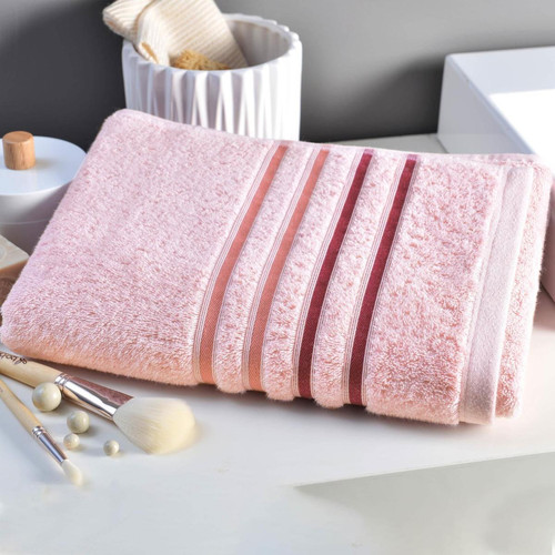 Drap de bain Eponge liteau rayures EXTRA SOFT Rose pale - becquet - Cuisine salle de bain