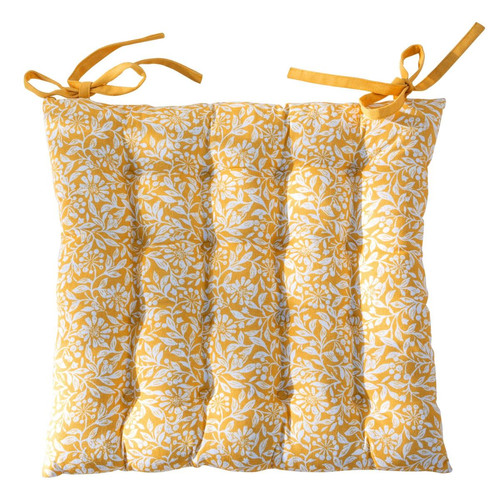 Galette de chaise motifs fleurettes jaune FLORA  becquet  - Galette de chaise
