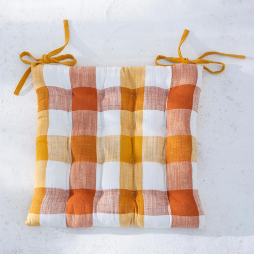 Galette de chaise orange terracotta en coton 40x40 MADRAS  becquet  - Textile design