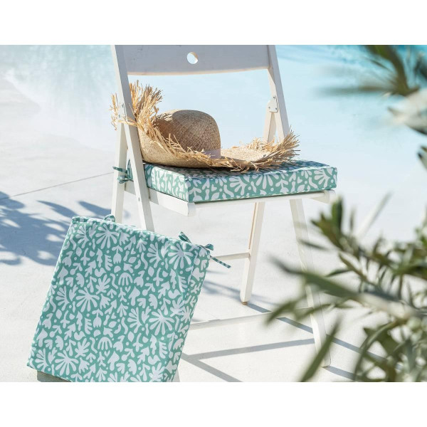 Galette de chaise spécial extérieur MELBOURNE verte céladon en polyester