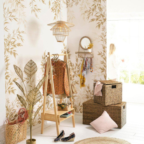 Papier peint motif vegétal panoramique GRAMINA beige becquet  - Decoration murale design