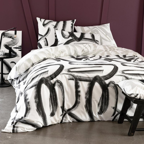 Housse de couette réversible GALLERY noir/blanc en coton - Nouveautes deco design