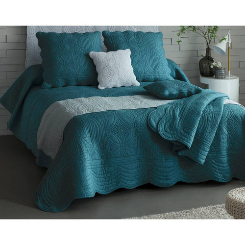 Housse d'oreiller BAILLARGUES bleu canard en coton - becquet - Textile design