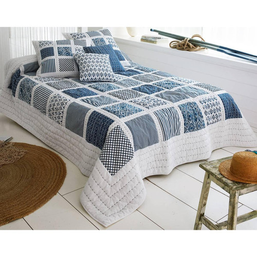 Jeté de lit MYKONOS bleu en coton - becquet - Becquet meuble & déco