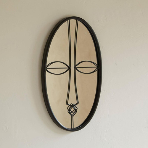 Miroir ovale décor ethnique en métal LOOKY noir - becquet - Miroir design