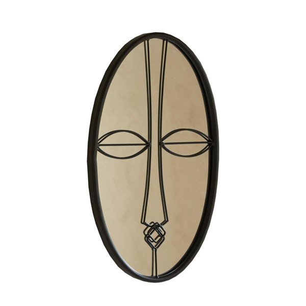Miroir ovale décor ethnique en métal LOOKY noir