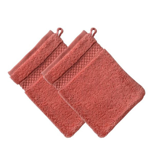Lot de 2 gants de toilette AIRDROP  orange terracotta en coton becquet  - Cuisine salle de bain