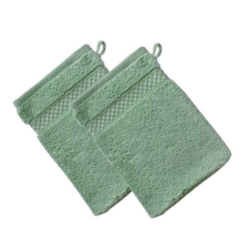 Lot de 2 gants de toilette AIRDROP  vert amande en coton becquet  - Cuisine salle de bain