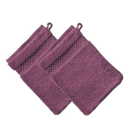 Lot de 2 gants de toilette violet aubergine en coton AIRDROP   - becquet - Tout le linge de bain