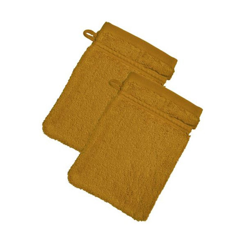 Lot de 2 gants de toilette COTON D'EGYPTE  jaune cumin en coton - becquet - Tout le linge de bain