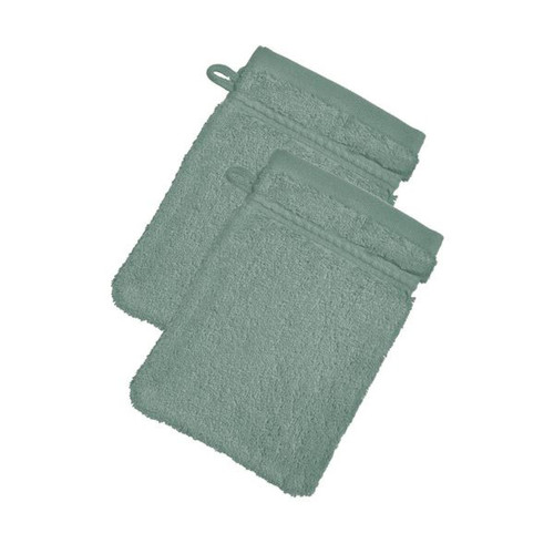 Lot de 2 gants de toilette COTON D'EGYPTE  vert de gris en coton - becquet - Tout le linge de bain