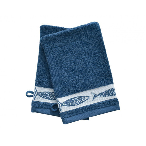 Lot de 2 gants de toilette SARDINETTE bleu en coton - Tout le linge de bain