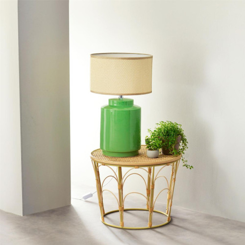 Lampe à poser en céramique LUXAVERDA verte becquet  - Lampe bois design