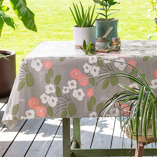 Nappe plastique au mètre motifs fleurs BLOOM ROMANTIC Gris becquet  - Linge de table