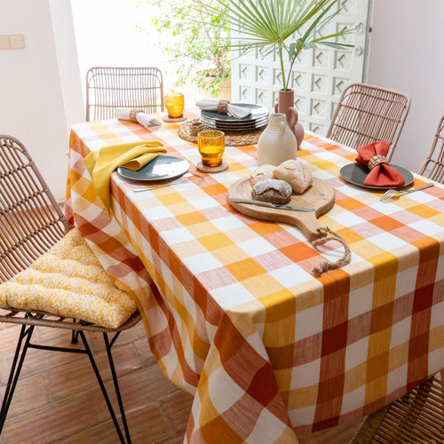 Nappe orange terracotta en coton 150x150 AFRIOL  - becquet - Linge de table