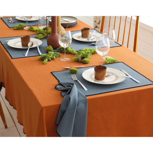 Nappe HONO orange en coton - becquet - Linge de table