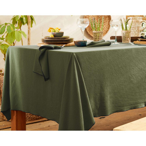 Nappe HONO vert en coton becquet  - Linge de table