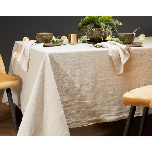 Nappe LINA beige en lin becquet  - Deco cuisine design