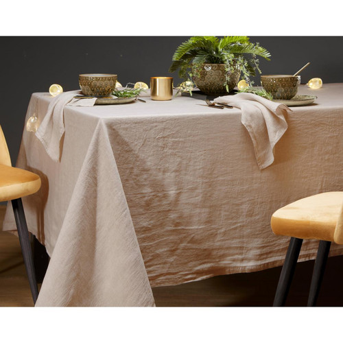 Nappe LINA marron en lin becquet  - Deco cuisine design