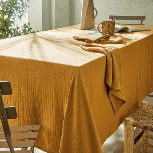 Nappe 130x250 jaune en gaze de coton OLIVIANAP  - Linge de table