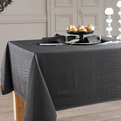 Lot de 3 Serviettes de Table damassé et antitache SKINNY Noir becquet  - Nappes et serviettes