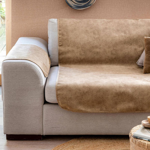 Protège fauteuil en Suédine Beige OLIVIA becquet  - Textile design